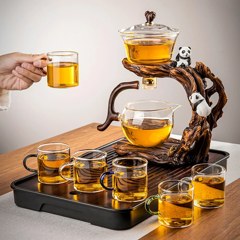 熊猫自动玻璃茶具套装2025新款磁吸懒人泡茶神器茶壶茶杯用品大全