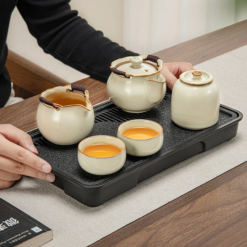 2024新款黄汝窑功夫茶具小套装家用宿舍一人饮手抓泡茶壶喝茶杯子