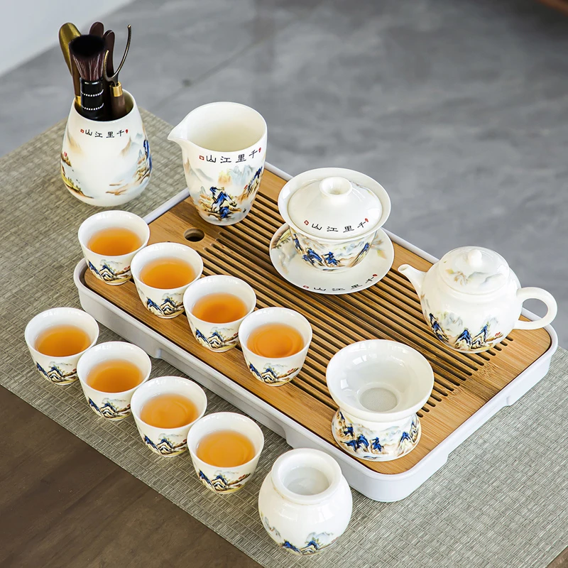 羊脂玉瓷功夫茶具套装家用轻奢高档中式办公室泡茶壶盖碗茶杯礼盒