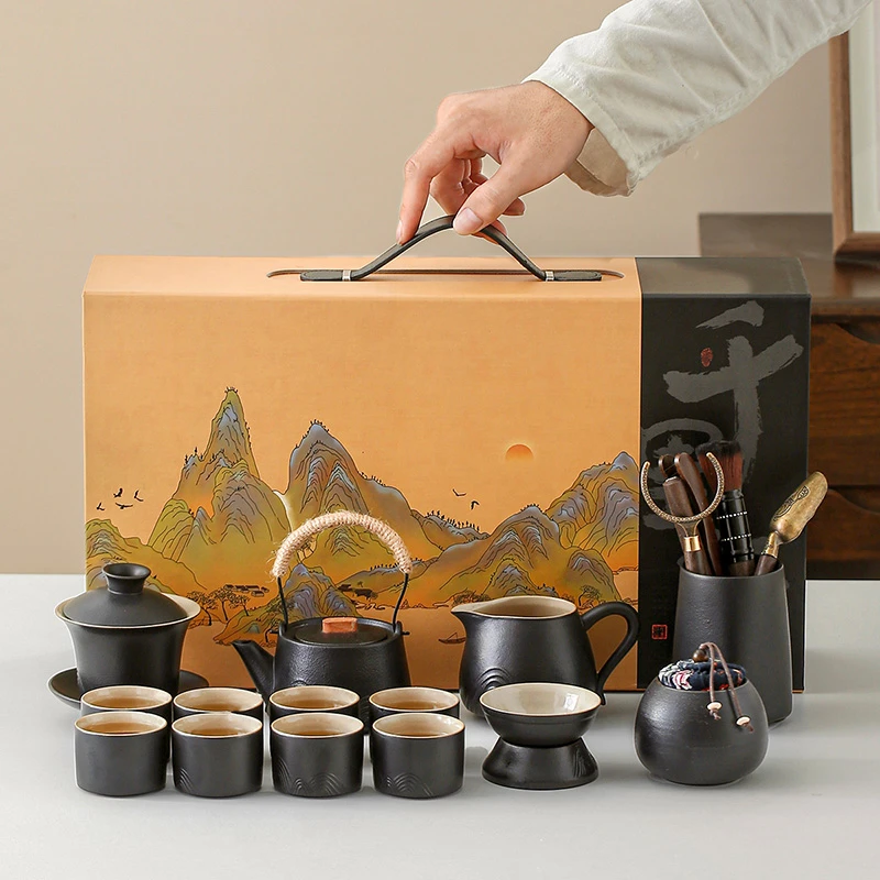 黑陶功夫茶具礼盒套装家用泡茶办公室会客轻奢高档中秋送长辈礼品