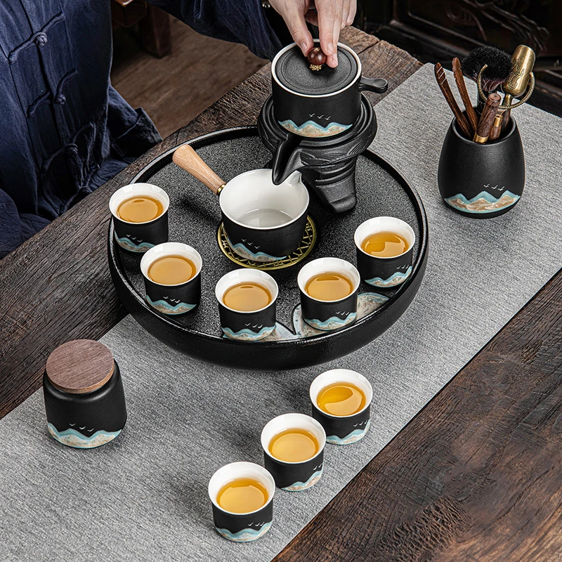 粗陶远山懒人茶具泡茶神器防烫自动茶壶茶杯套装轻奢高档家用陶瓷