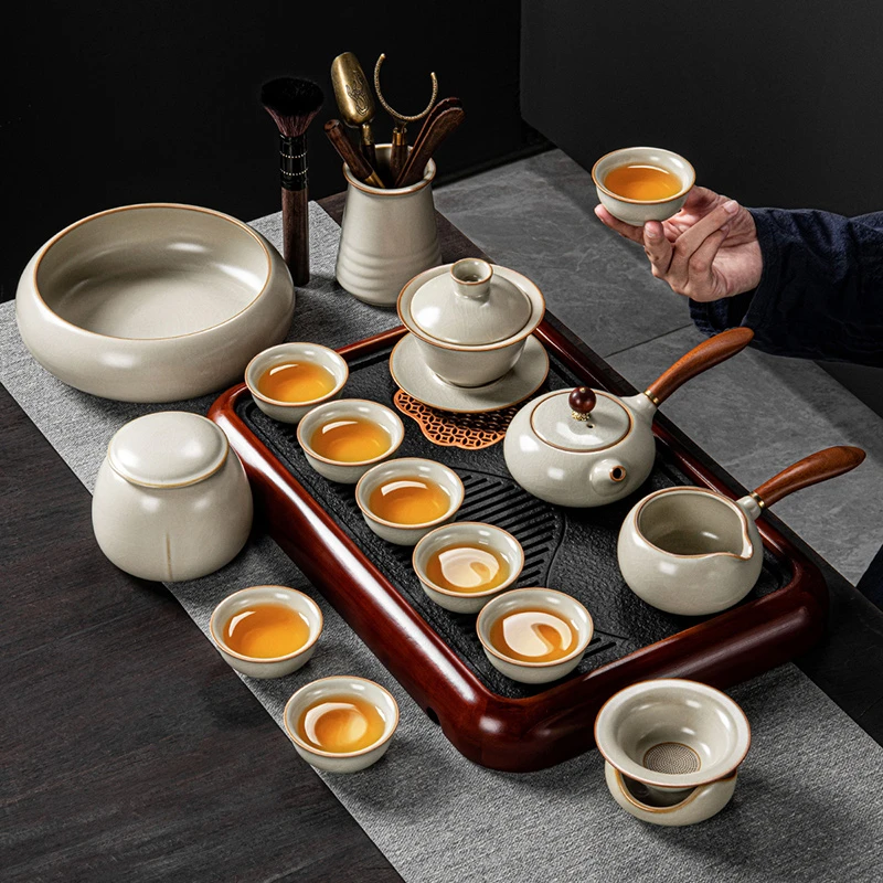 黄汝窑茶具套装2023新款功夫茶杯泡茶侧把茶壶中式全套办公室会客