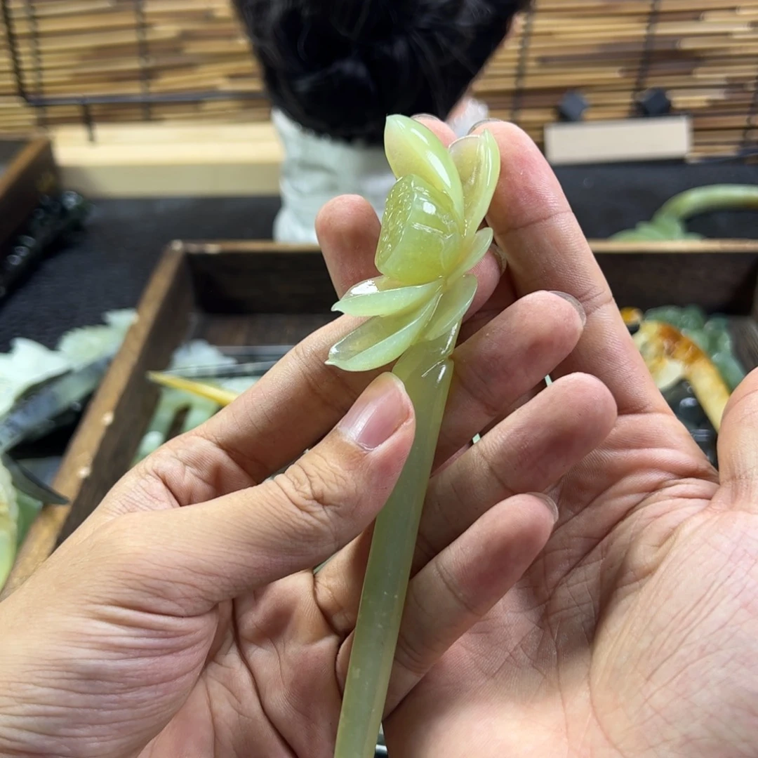 蛇纹石玉发簪未镶嵌A*Y