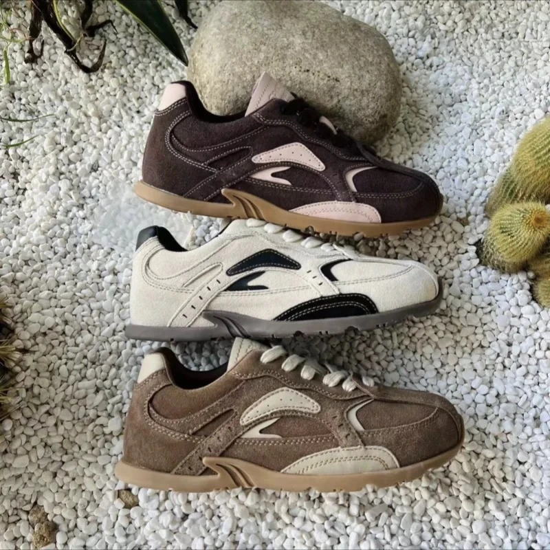 真皮芙蕾德训鞋女2024秋新款磨砂皮平底轻便显脚小百搭学生小白鞋