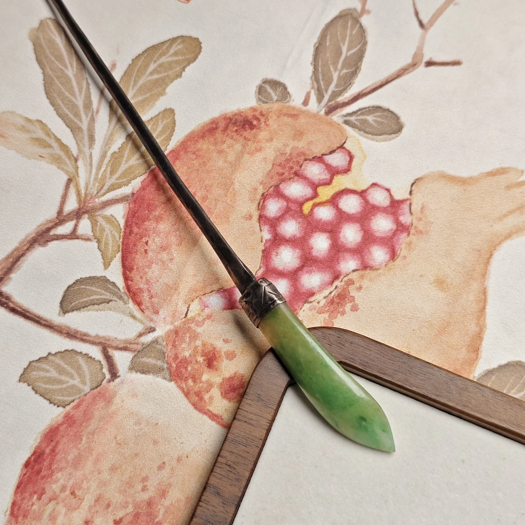 盛夏家｜老翡翠白底青发簪头饰银镶