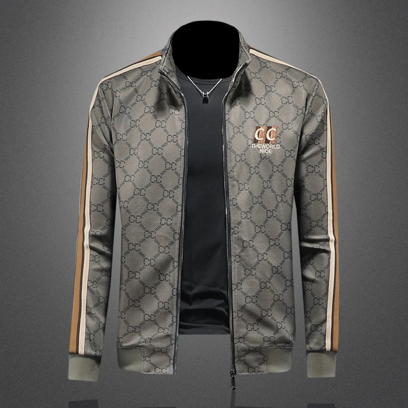 欧洲站高档休闲夹克衫男士帅气秋季新款轻奢百搭潮流时尚修身外套