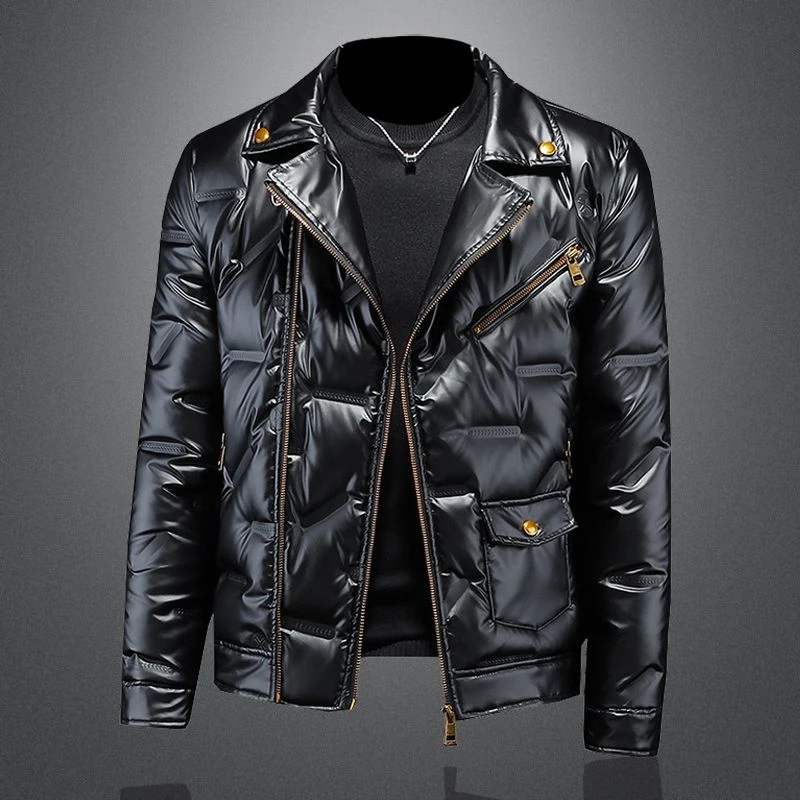 欧洲站高端时尚羽绒服帅气男亮面设计感潮流休闲男士冬季保暖外套