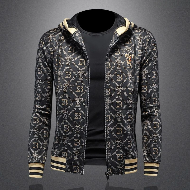 男士连帽夹克时尚潮牌印花网红修身百搭外套春季新款潮流长袖开衫