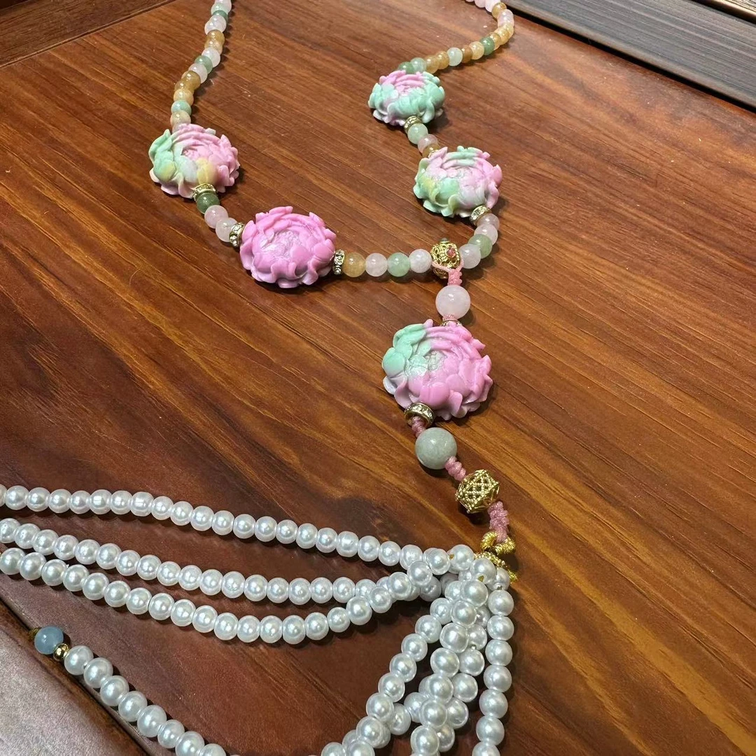 铜合金项链 MOON月月家时尚饰品【牡丹花形状流苏项链】