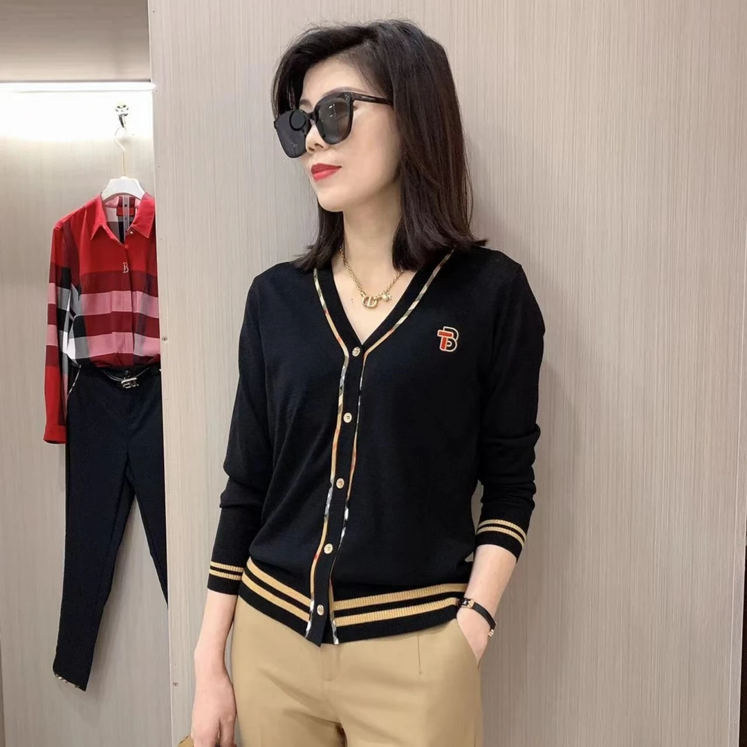 jy22春秋款时尚长袖气质百搭拼色修身针织开衫上衣女秋冬