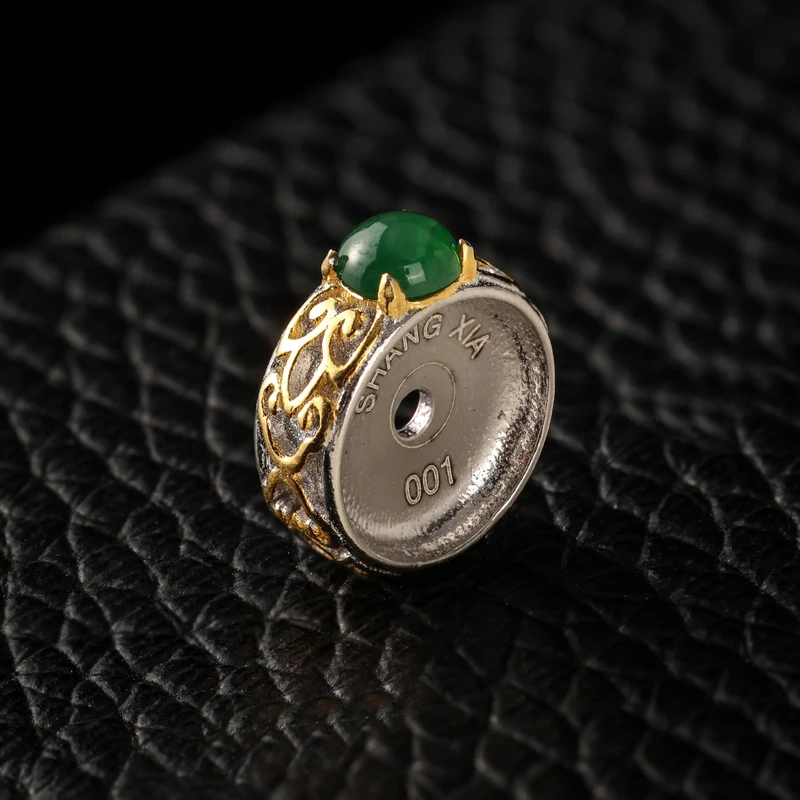 尚夏危料A货翡翠帝王绿S925银卡环配饰