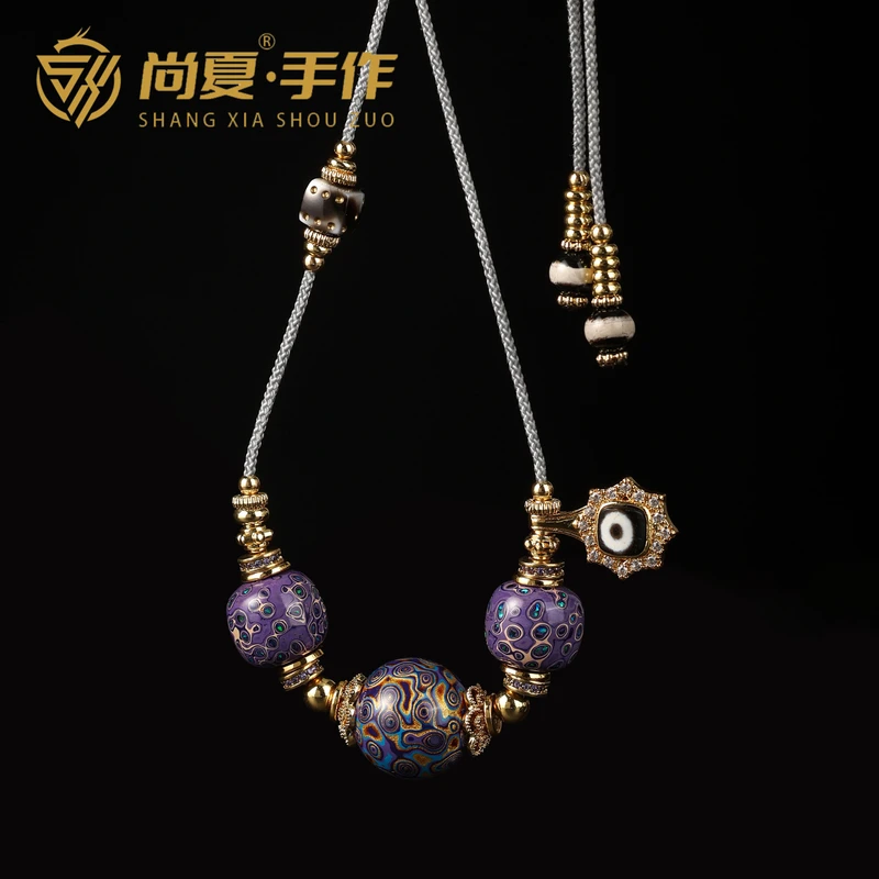 铜树脂吊坠 尚夏  大漆珠设计款时尚锁骨链蓝色复古