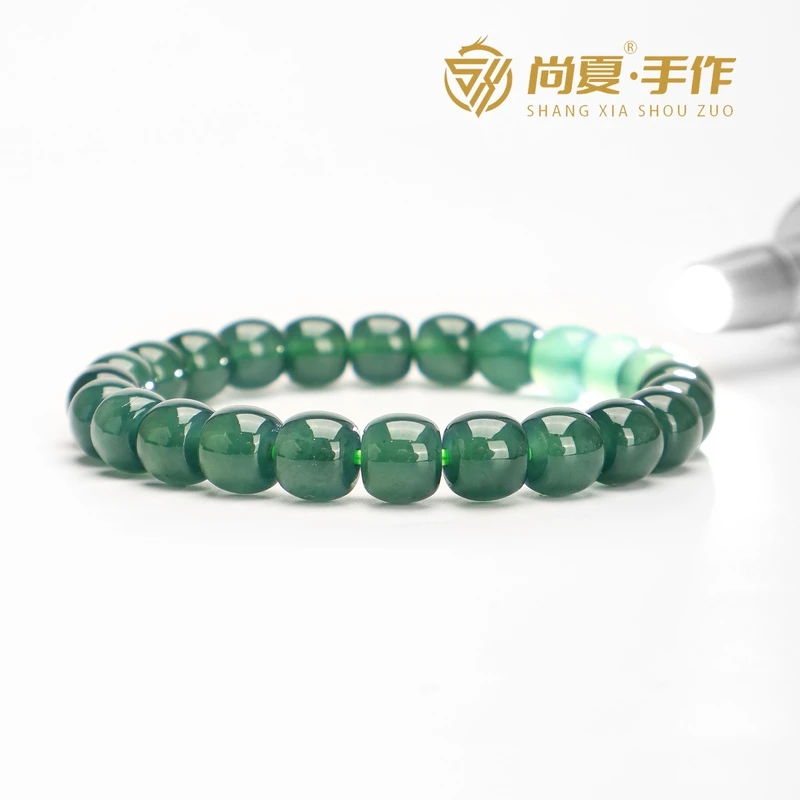 尚夏【翡系列】9MM天然危料A货翡翠冰透老型桶珠精工手串WE017