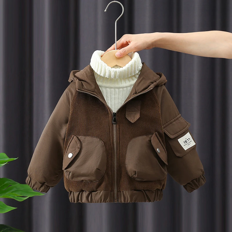 男童加绒加棉外套2024新款洋派儿童秋冬季加厚夹克宝宝冬装衣服帅