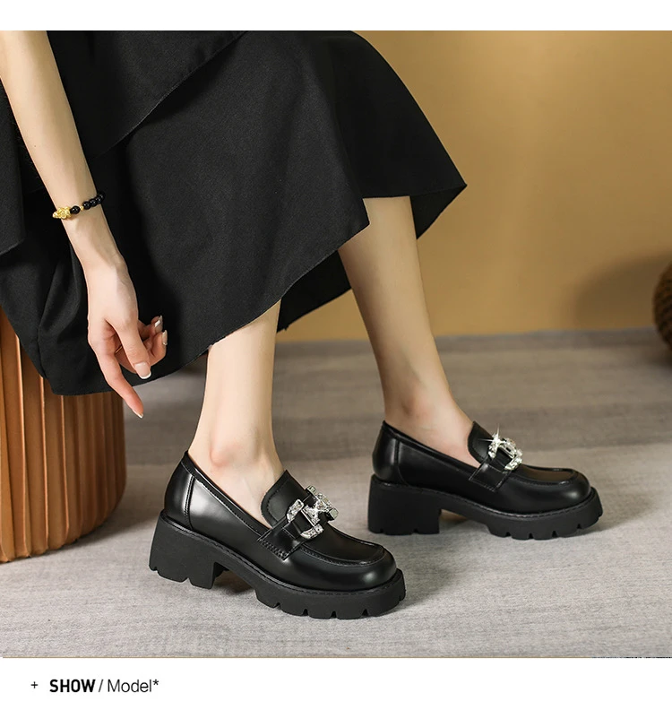 516-13厚底真皮乐福鞋女2024春秋新款百搭松糕单鞋英伦风小皮鞋