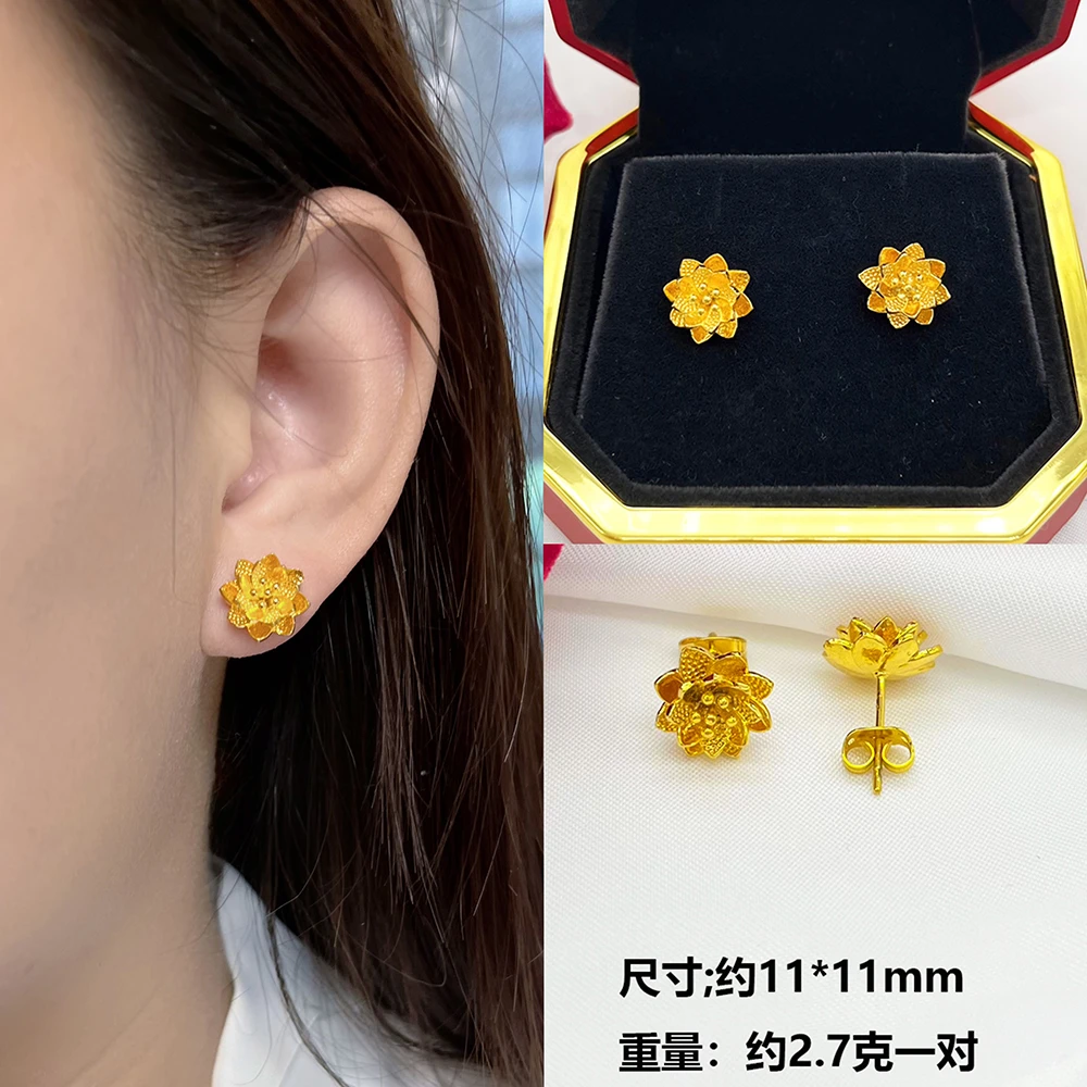 铜合金耳饰 金店同款时尚多层花耳钉女款金色气质精致百搭防过敏