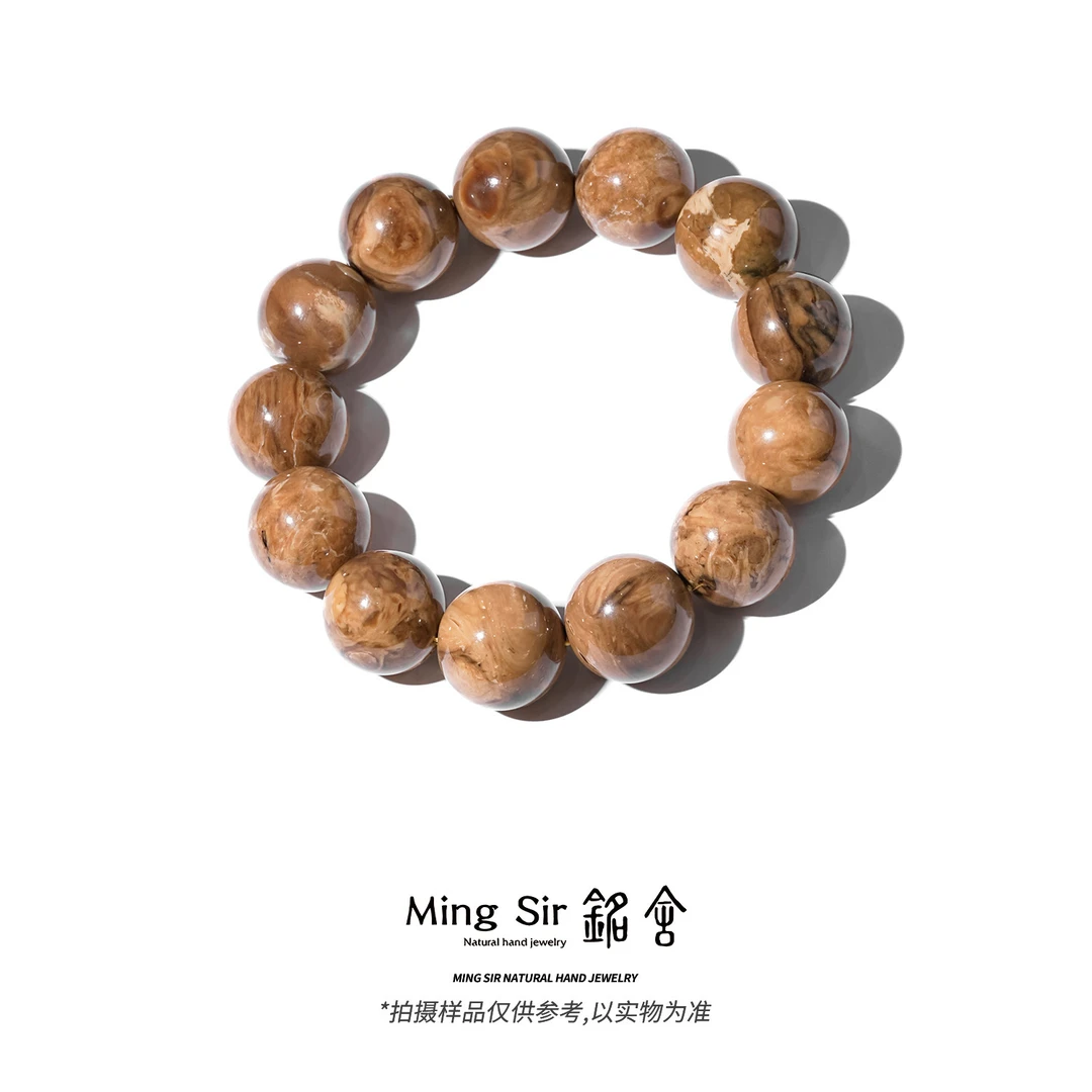 【铭舍 与墨浅色款】天然琥珀缅料白根珀圆珠单圈手串素圈不挑瑕