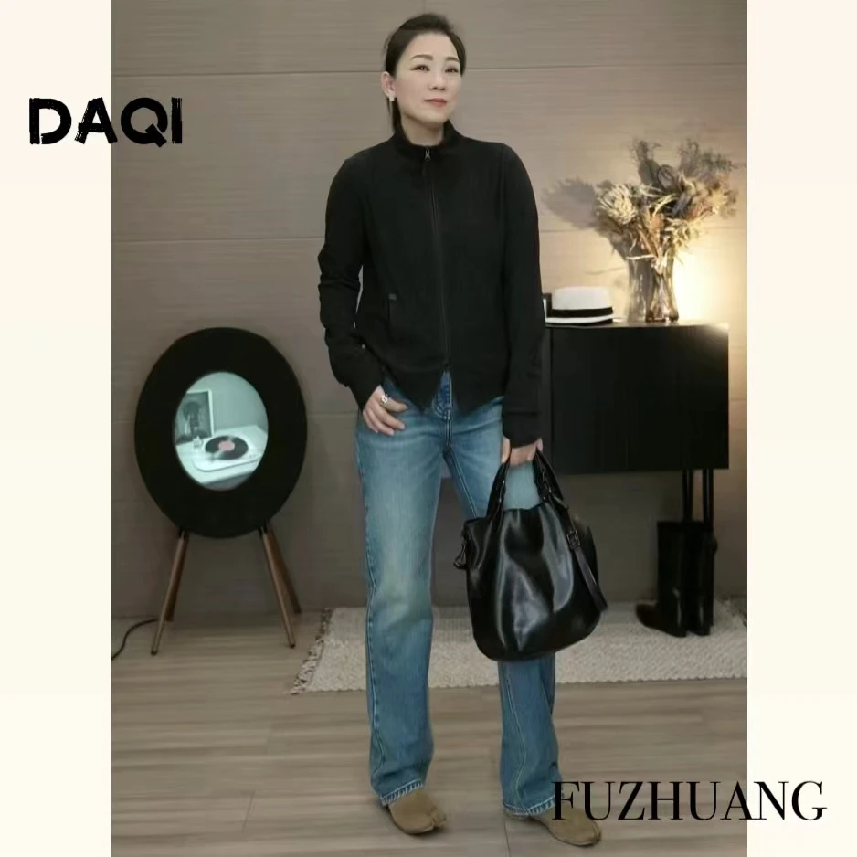 2322双面澳绒加绒加厚保暖抗寒立领拉链小众开衫外套