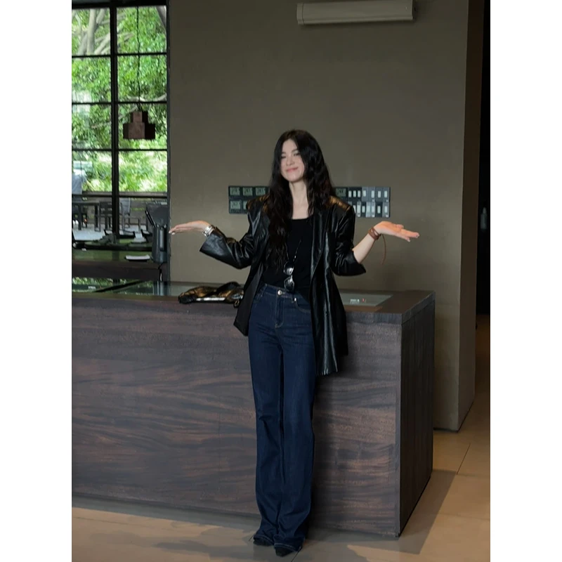 【GUIGUI】肌理感非动物环葆皮革分割设计感廓形西装皮衣外套S019