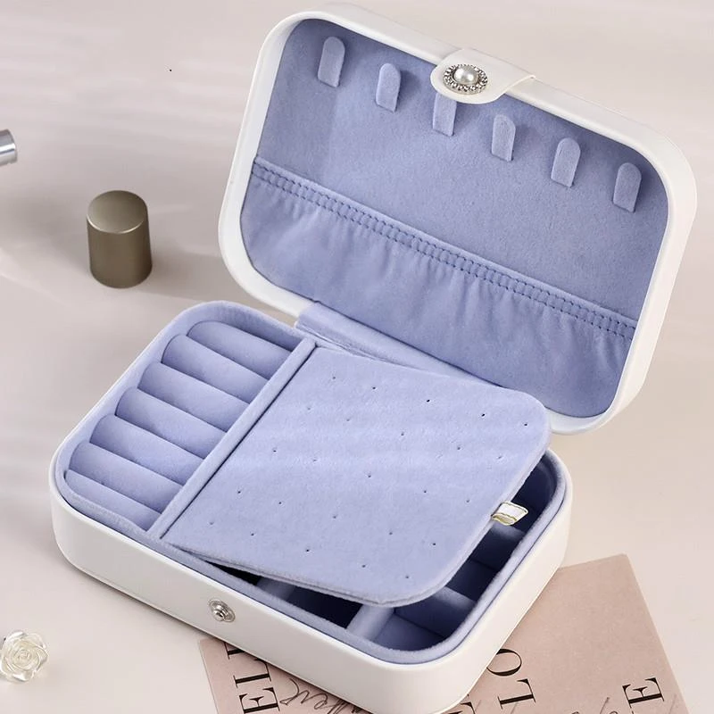 JL首饰盒收纳盒耳环耳钉手饰品戒指项链便携双层精致2023新款防氧