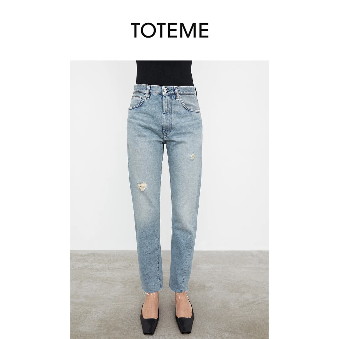 TOTEME女装Original仿旧浅蓝扭缝针迹九分牛仔裤