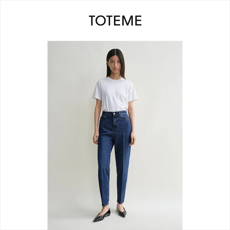 TOTEME女装Tapered深蓝色挺括棉质中腰锥形牛仔裤