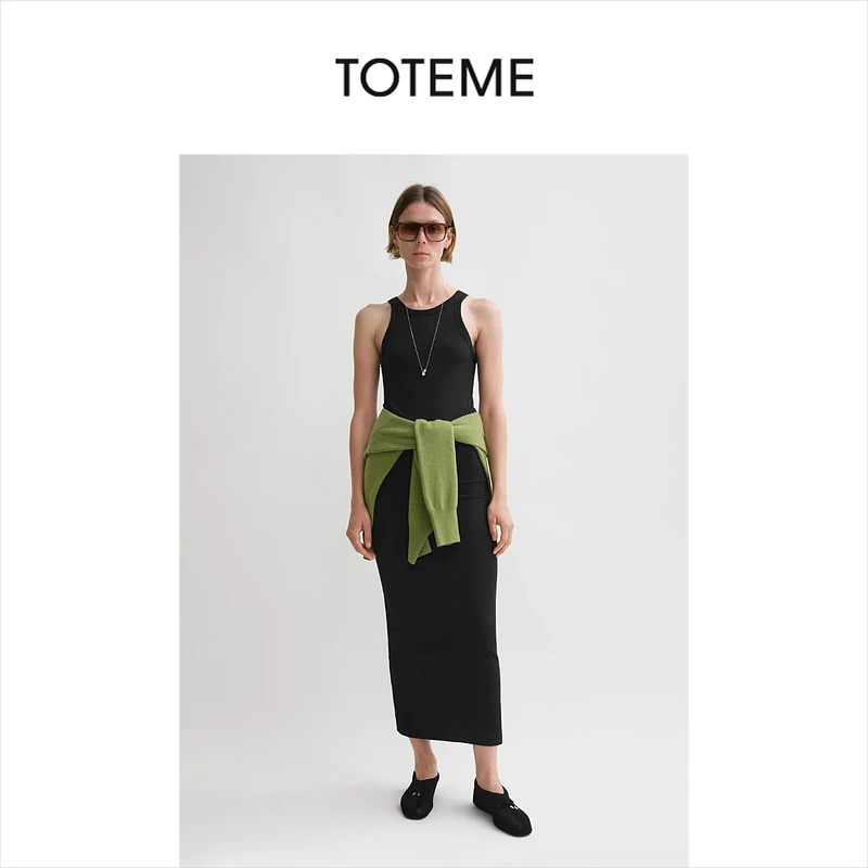 TOTEME女装黑色弧形罗纹背心连衣裙
