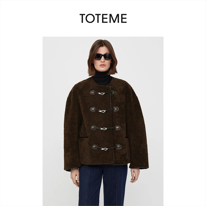 TOTEME女装马鞍棕色落肩钩扣剪夹克外套