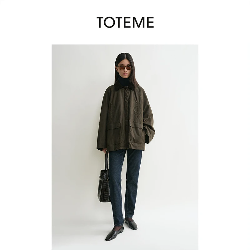 TOTEME女装打蜡棉布拼接挺括工装风油布夹克外套商品图