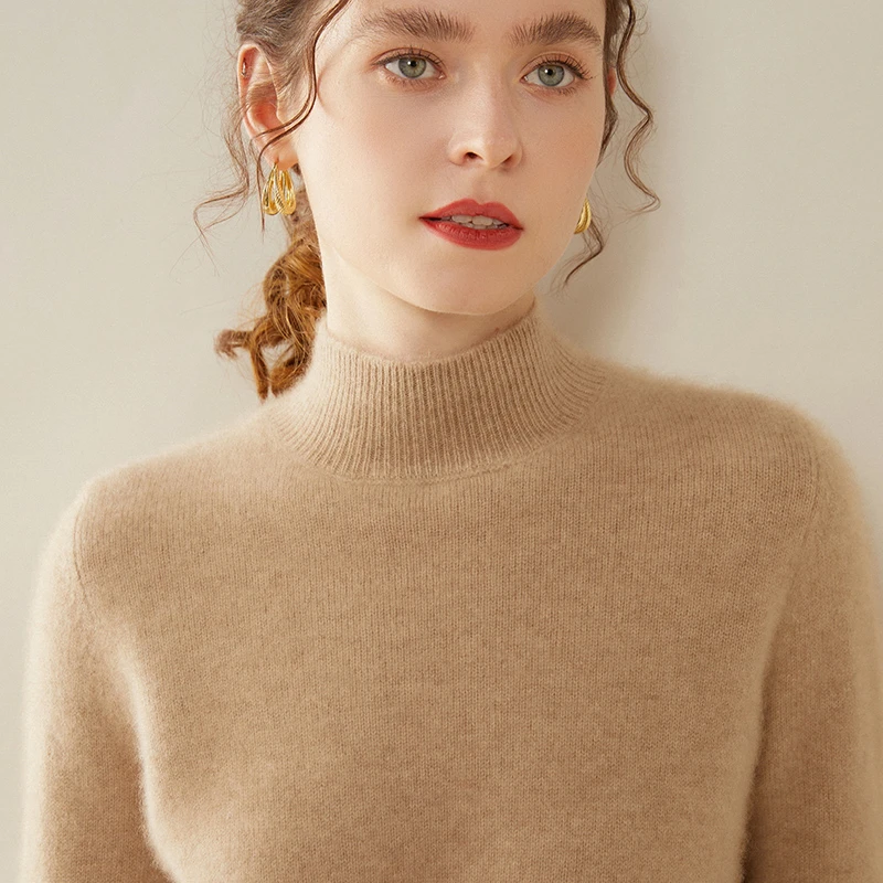 大气场~优雅高贵！半高领加厚山羊绒衫女秋冬加厚宽松毛衣针织衫