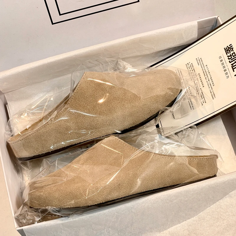 慵懒精致~勃肯鞋厚底包头拖鞋外穿2025冬季新款加绒男女鞋子半拖