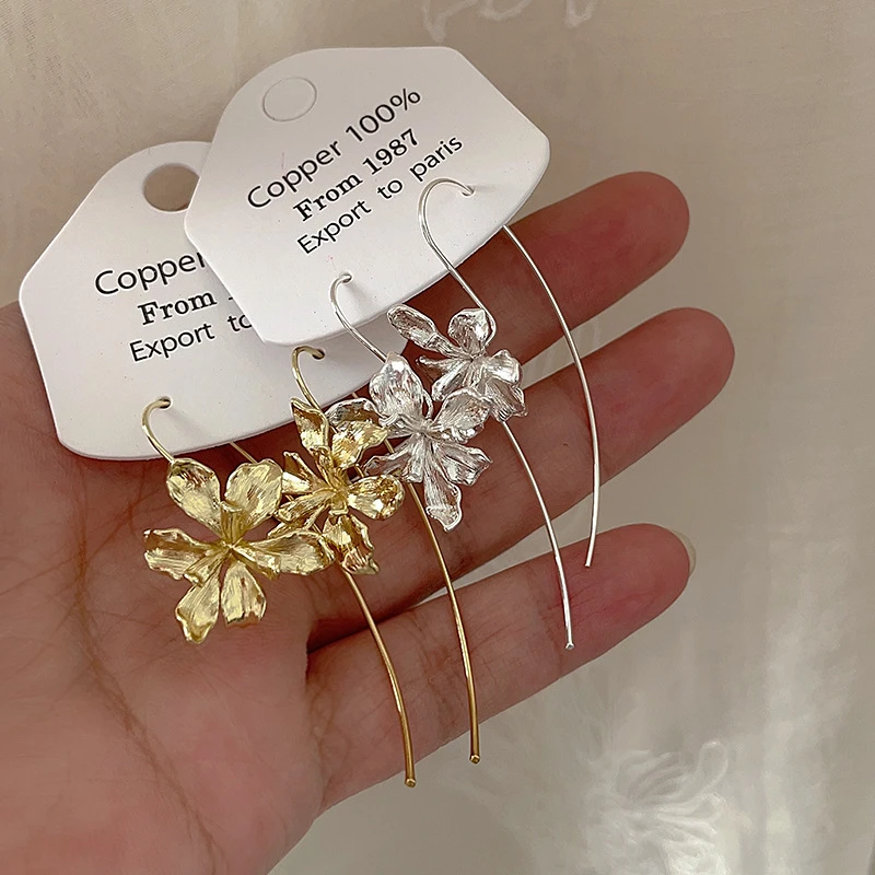 合金耳饰 复古宫廷风鸢尾花朵金属耳勾女轻奢优雅个性长款仙气ins