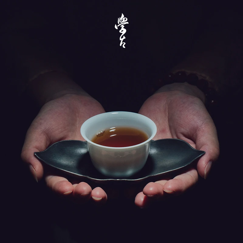 学古|杜若茶托 中式复古纯锡制品茗收藏把玩茶杯托 6个