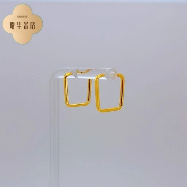 足金999 黄金卡12方形小耳圈  5G工艺 1.82*-