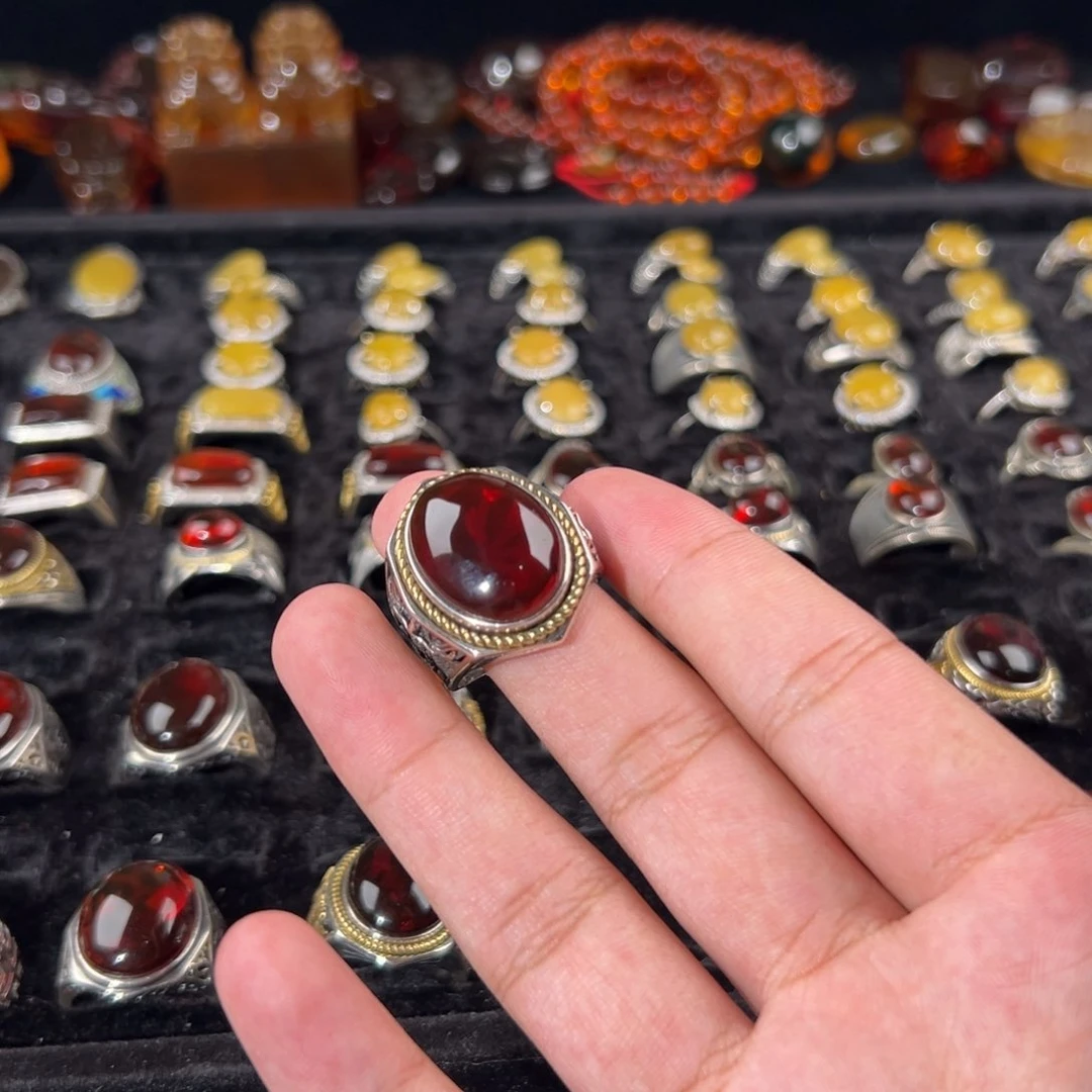 琥珀颈饰银S925镶嵌戒指