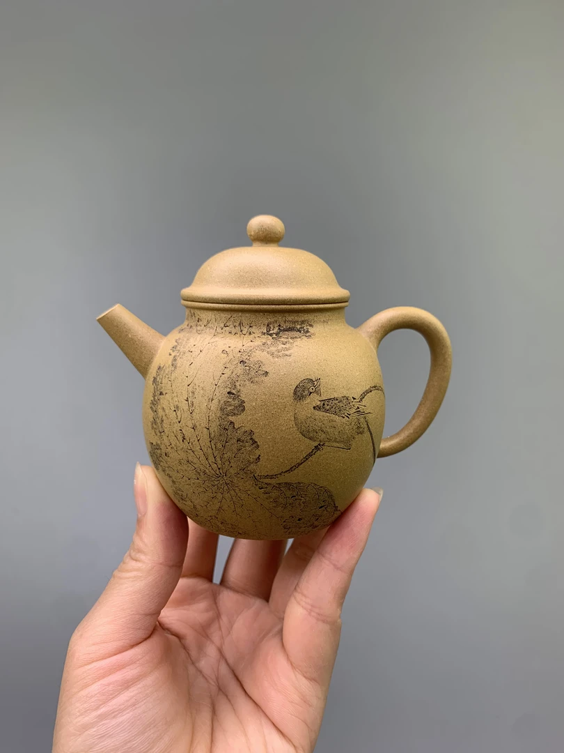 明直壶黄金段全手壶秦斌刻绘许逸欣制纯手工全手工茶具紫砂壶