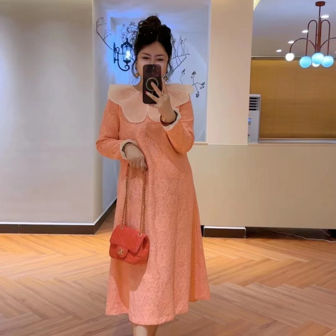 【朵朵家】秋季新款法式甜美宽松减龄显瘦长袖蕾丝连衣裙时尚气质