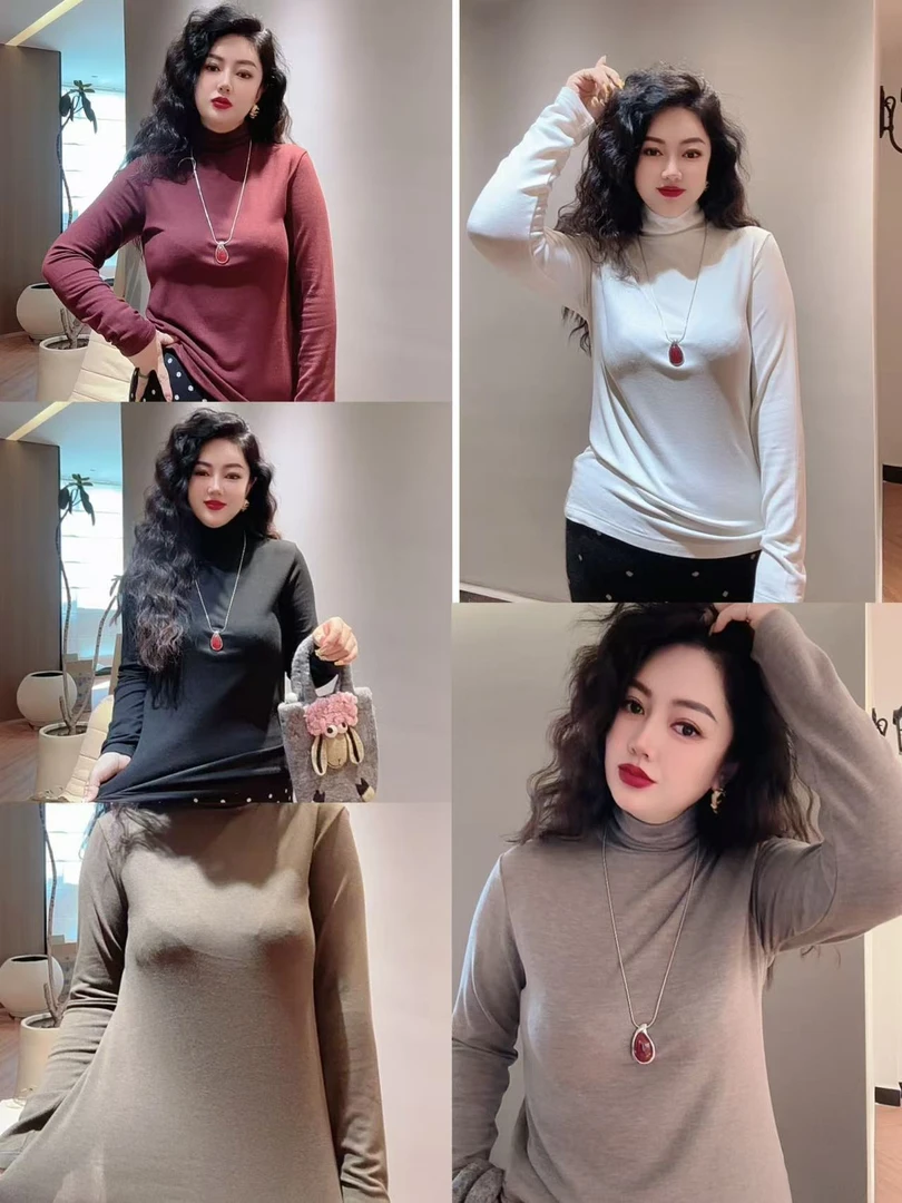 臭朵朵家小众设计纯色百搭显瘦羊毛高领打底衫秋冬上衣