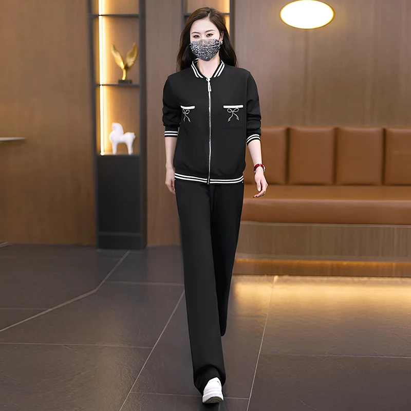 大码休闲运动服套装女2025春季新款长袖时尚两件套女潮