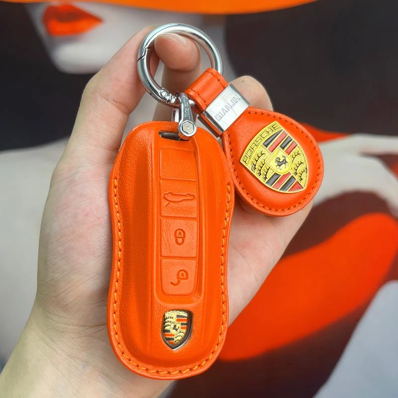 24款保时捷卡宴钥匙套真皮911帕拉梅拉macan718车钥匙壳包扣改装