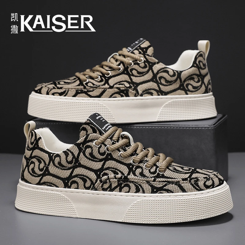 KAISER/凯撒·男鞋新款潮流百搭印花休闲帆布鞋子男款透气运动板鞋