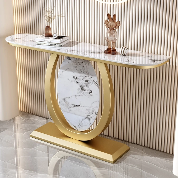 北欧岩板玄关桌轻奢玄关台简约靠墙玄关柜入户装饰半圆端景台优选