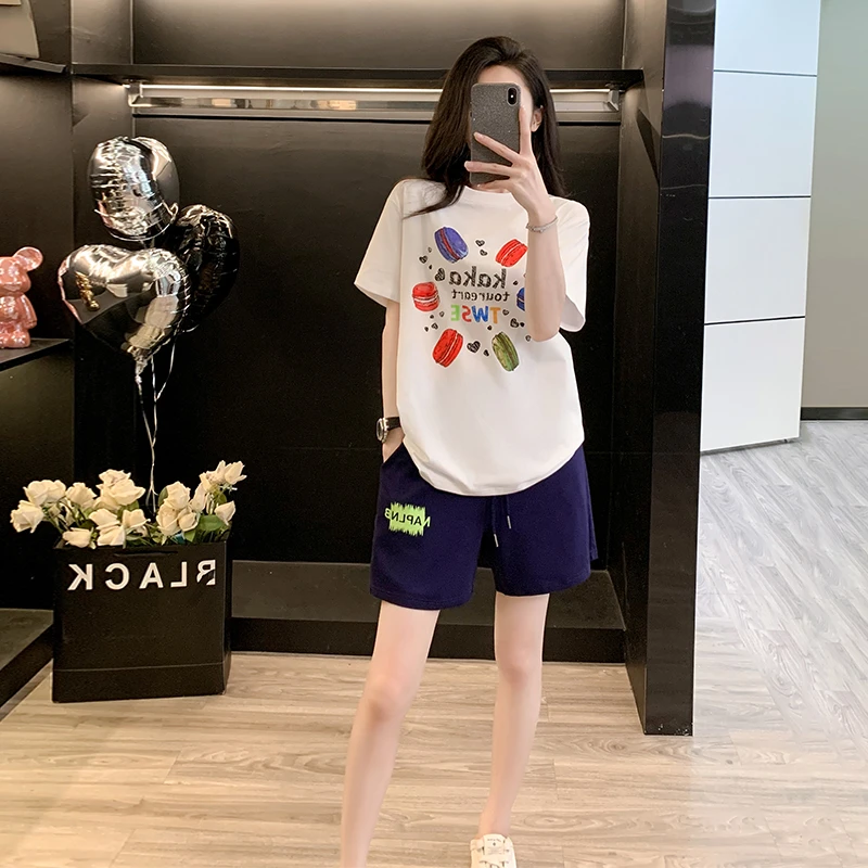 运动休闲套装女夏季2024新款宽松洋气减龄洋气炸街短袖短裤两件套