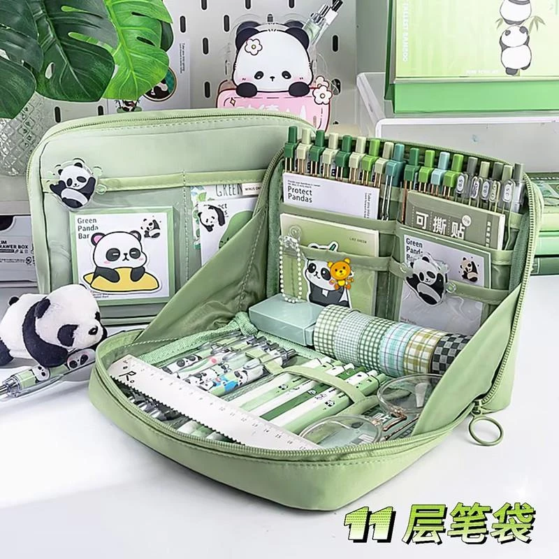 装笔的收纳盒12层熊猫绿色笔袋 2023年 新款超大容量高颜值文具盒