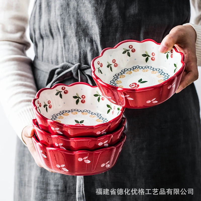 日式早餐陶瓷碗樱桃小碗可爱水果沙拉碗吃饭碗 网红家用甜品碗