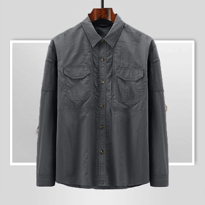 SWSY日系工装衬衫纯色休闲户外百搭春季薄款宽松外套抗皱美式口袋