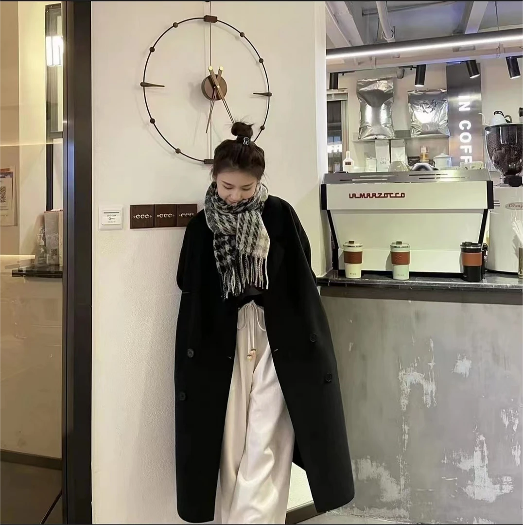 四粒扣8818羊毛大衣时尚百搭西装翻领长款秋冬外套宽松版