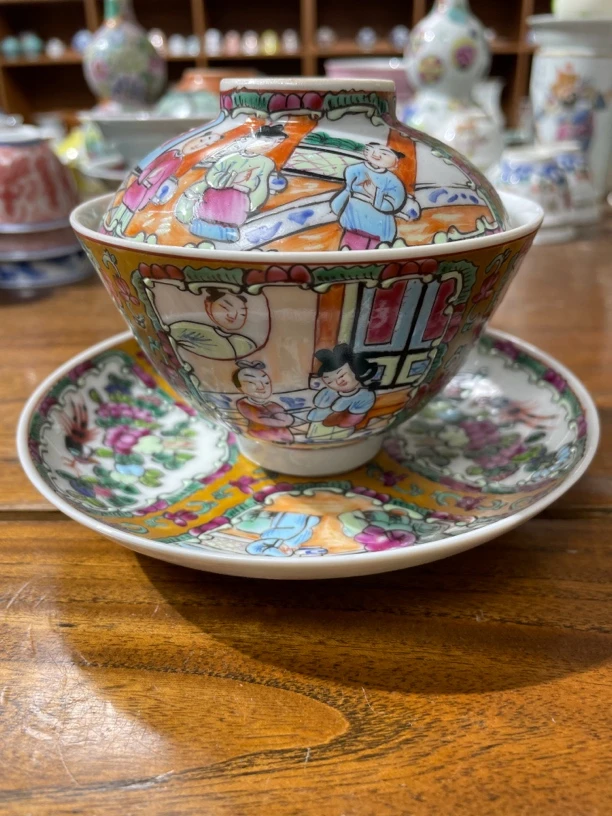 手工陶瓷盖碗中式功夫茶具家用泡茶器广彩三件套