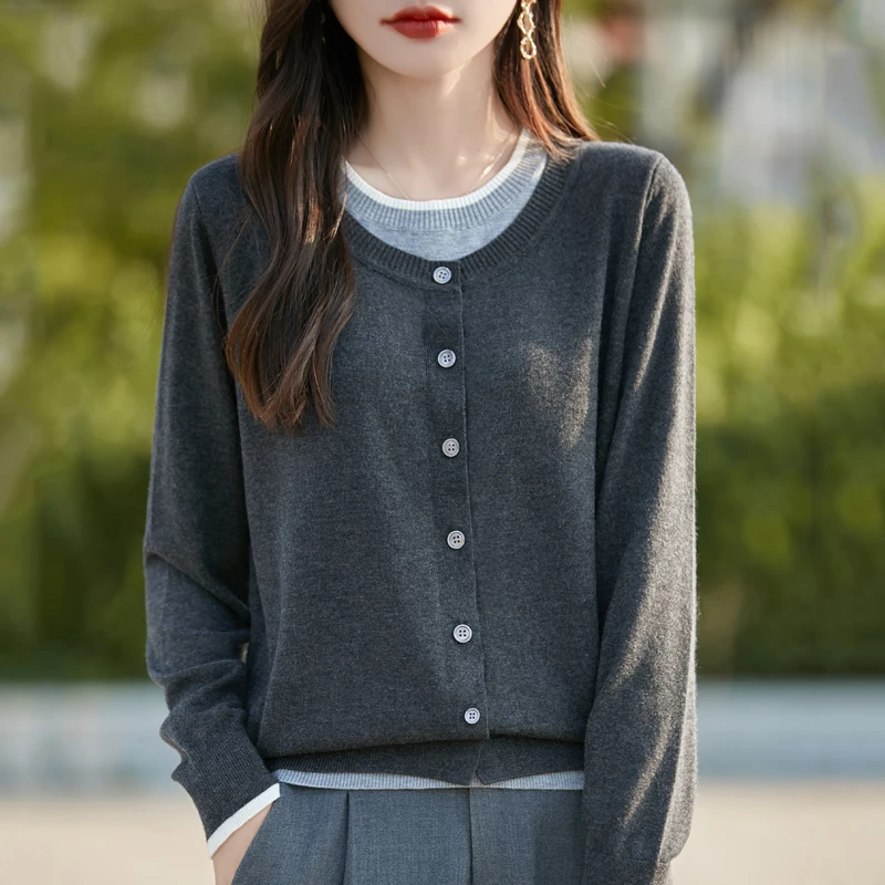 层次感 假两件拼色上衣精仿羊毛针织长袖短款套头衫宽松秋季3280