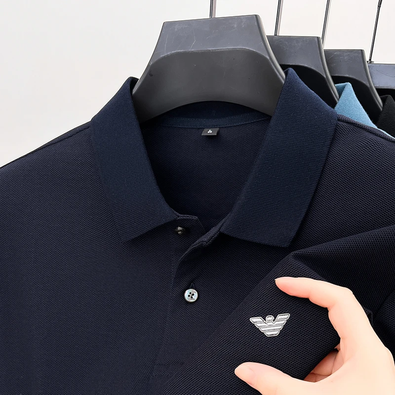 2025意大利品牌男士纯棉短袖夏季休百搭轻奢纯色透气翻领POLO衫